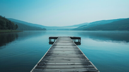 Naklejka premium Serene Lake View with Empty Dock