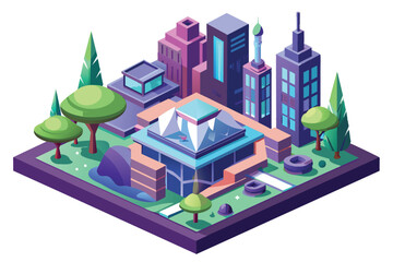 3D isometric design concept, urban skyscraper view