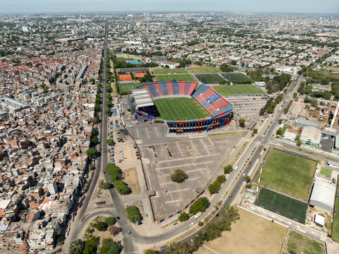 Buenos Aires, Argentina, February 1, 2024: Aerial photo of the Pedro Bidegain Stadium, Club Atl&eacute;tico San Lorenzo de Almagro. (The New Gasometer)
