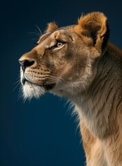 Fototapeta premium Minimalist Lion Portrait on Dark Blue Background
