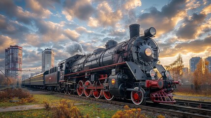Obraz premium Historic steam engine locomotive on display, a tribute to the golden age of railways.