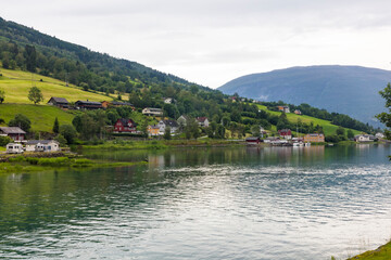 Norway Geirangerfjord on a cloudy summer day