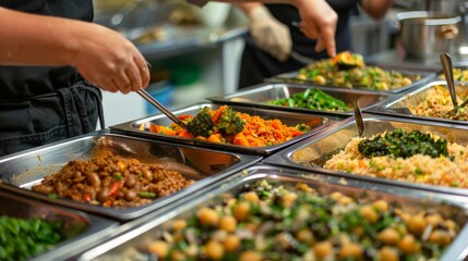 Detailed view of an iftar meal being prepared in a kitchen, with hands arranging food on platters