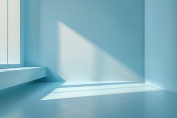 Fototapeta premium Blue room interior with sunlight through window
