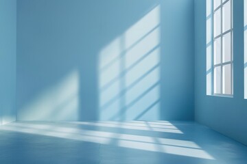 Blue room with window shadows on wall and floor