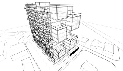 Modern architecture housing 3d rendering