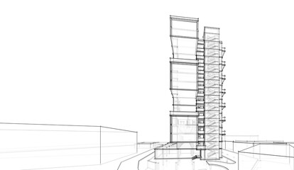 Modern architecture housing 3d rendering