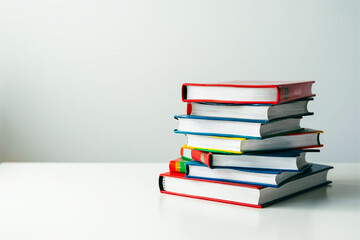 Colorful Textbook Stack on White Background