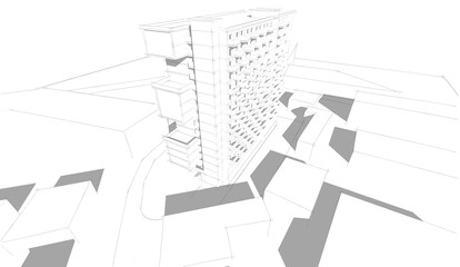 Modern architecture housing 3d rendering