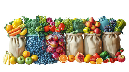 Collection of colorful vegetables and fruits on a transparent background.PNG.