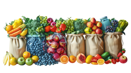 Collection of colorful vegetables and fruits on a transparent background.PNG.