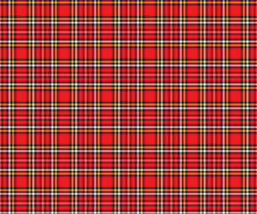 Plaid pattern, red, black, white, yellow, seamless for textiles, and for designing clothing, skirts, pants or decorative fabric. Vector illustration.