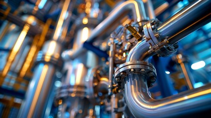 Modern Bioethanol Distillation Column Close-Up with Bright Colors and Negative Space