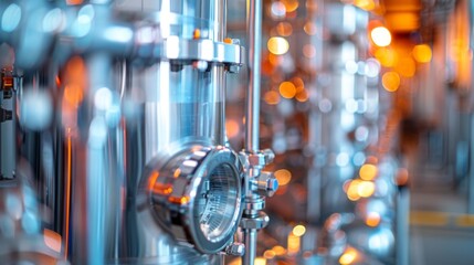 Modern Bioethanol Distillation Column Close-Up with Bright Colors and Ample Negative Space