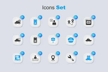 Set Wrench spanner, Taxi mobile app, Infographic of city map, car, Location taxi and Road sign for stand icon. Vector