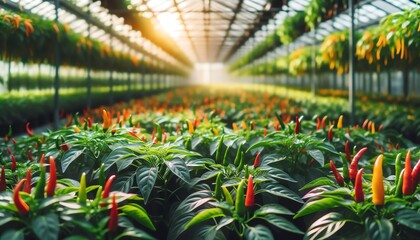 Obraz premium An image of a Greenhouse filled with vibrant chili plants