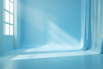 Obraz premium Sunny blue room with curtains and shadows