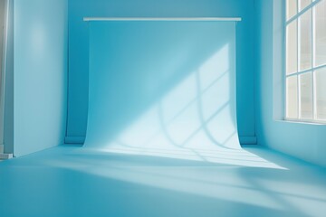 Obraz premium Minimalist blue room with window and roll-up blind