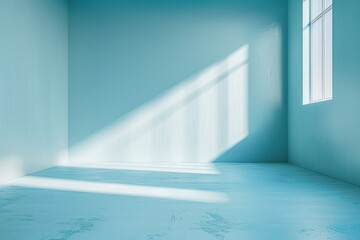 Obraz premium Blue corner room with sunlight and shadows