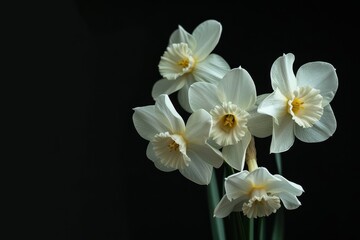 Obraz premium Flower Photography, Narcissus tazetta Close up view, Isolated on Black Background