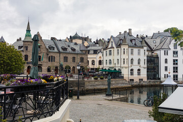 Naklejka premium Norway Aalesund city view on a cloudy summer day.