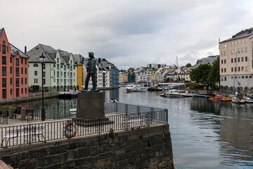 Norway Aalesund city view on a cloudy summer day.