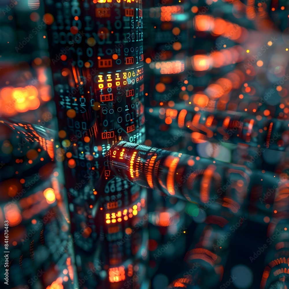Poster glowing city landscape with futuristic digital patterns and data visualization concept