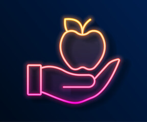 Glowing neon line Apple icon isolated on black background. Excess weight. Healthy diet menu. Fitness diet apple. Vector