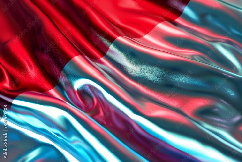 Aufkleber flowing metallic fabric in red and blue forms abstract shapes, creating a vibrant and modern backgro
