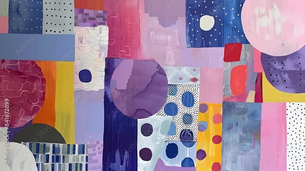 Poster playful and vibrant abstract composition with geometric shapes and patterns