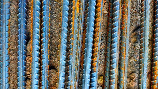 close up of steel rebar for building texture in construction site