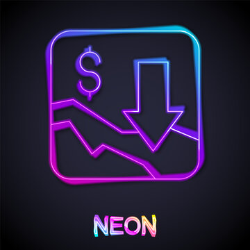 Glowing neon line Financial growth decrease icon isolated on black background. Increasing revenue. Vector