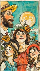 Joyous Family or Community Gathering in a Lush Vibrant Outdoor Scene with a Sense of Lighthearted and Togetherness