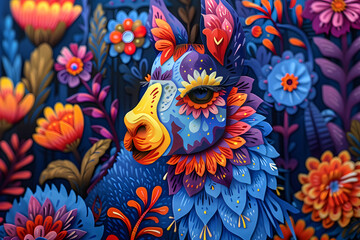 Beautiful Alpaca Colorful Illustration. Intricate Details, Children's Book Illustration Style. Created with Generative AI