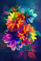 Vibrant Mobile Phone Wallpaper with Colorful Bouquet of Flowers and Gradient Background