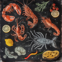 pattern with seafood on chalk board