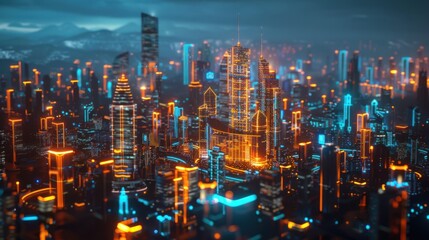 Fototapeta premium Smart city and digital transformation.Big data connection technology AI generated