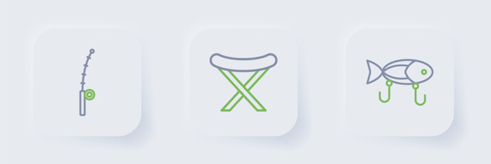 Set line Fishing lure, harpoon and rod icon. Vector