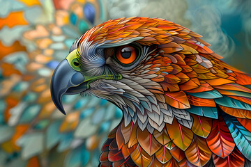 Beautiful Hawk Colorful Illustration. Intricate Details, Children's Book Illustration Style. Created with Generative AI