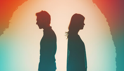 silhouette of upset and angry man and woman couple relationship problems concept