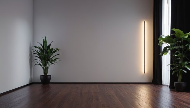 a dark room with plants and a black background
