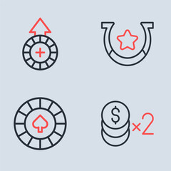 Set line Horseshoe, Casino chips, with dollar and icon. Vector