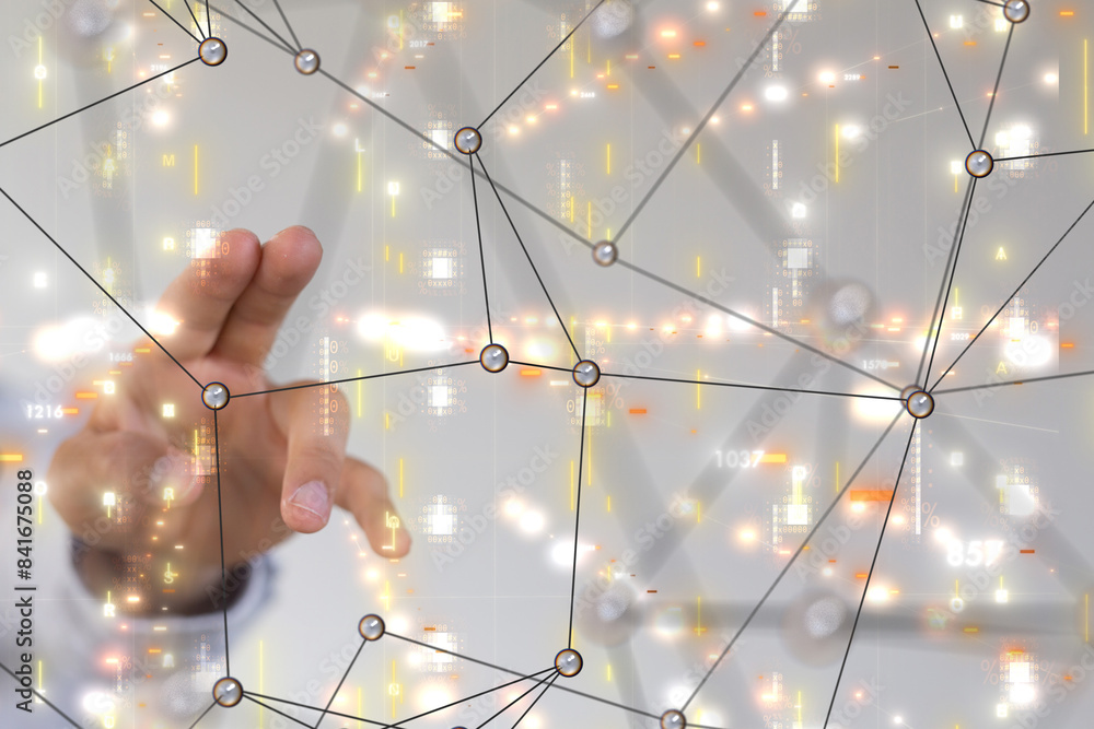 Poster neural network 3d illustration. big data and cybersecurity