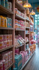Fototapeta premium Well-Stocked Baby Care Section in a Pharmacy Drugstore