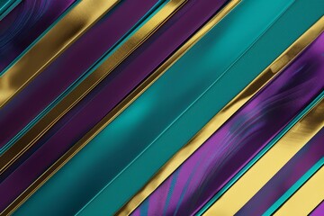 Shiny metallic stripes in gold, purple, and teal are arranged diagonally, creating a luxurious and modern background with a touch of elegance