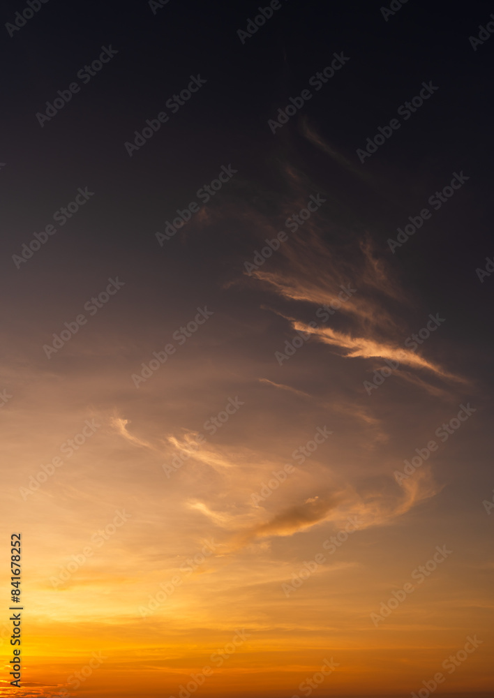 Sticker Sunset Sky vertical, Evening sky clouds with orange, yellow sunlight in golden hour, Dusk sky in summer backgrounds