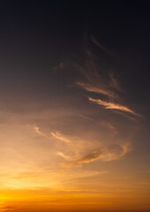 Sunset Sky vertical, Evening sky clouds with orange, yellow sunlight in golden hour, Dusk sky in summer backgrounds