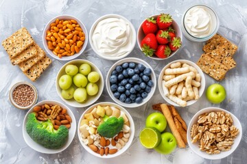 A table displaying a selection of nutritious food in bowls