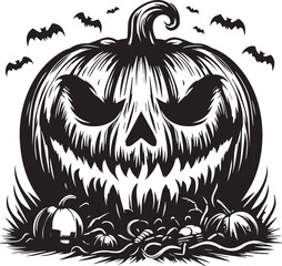 Fototapeta premium halloween pumpkin clipart Vector black and white, Art & Illustration, Horror Halloween Graphics Bundle Victor Clipart Designs, High-Resolution SVG, PNG, JPG, Cut Files Cricut, Silhouette