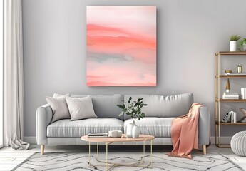 Tranquil Peach Fuzz Living Room with Oversized Wall Art Frame